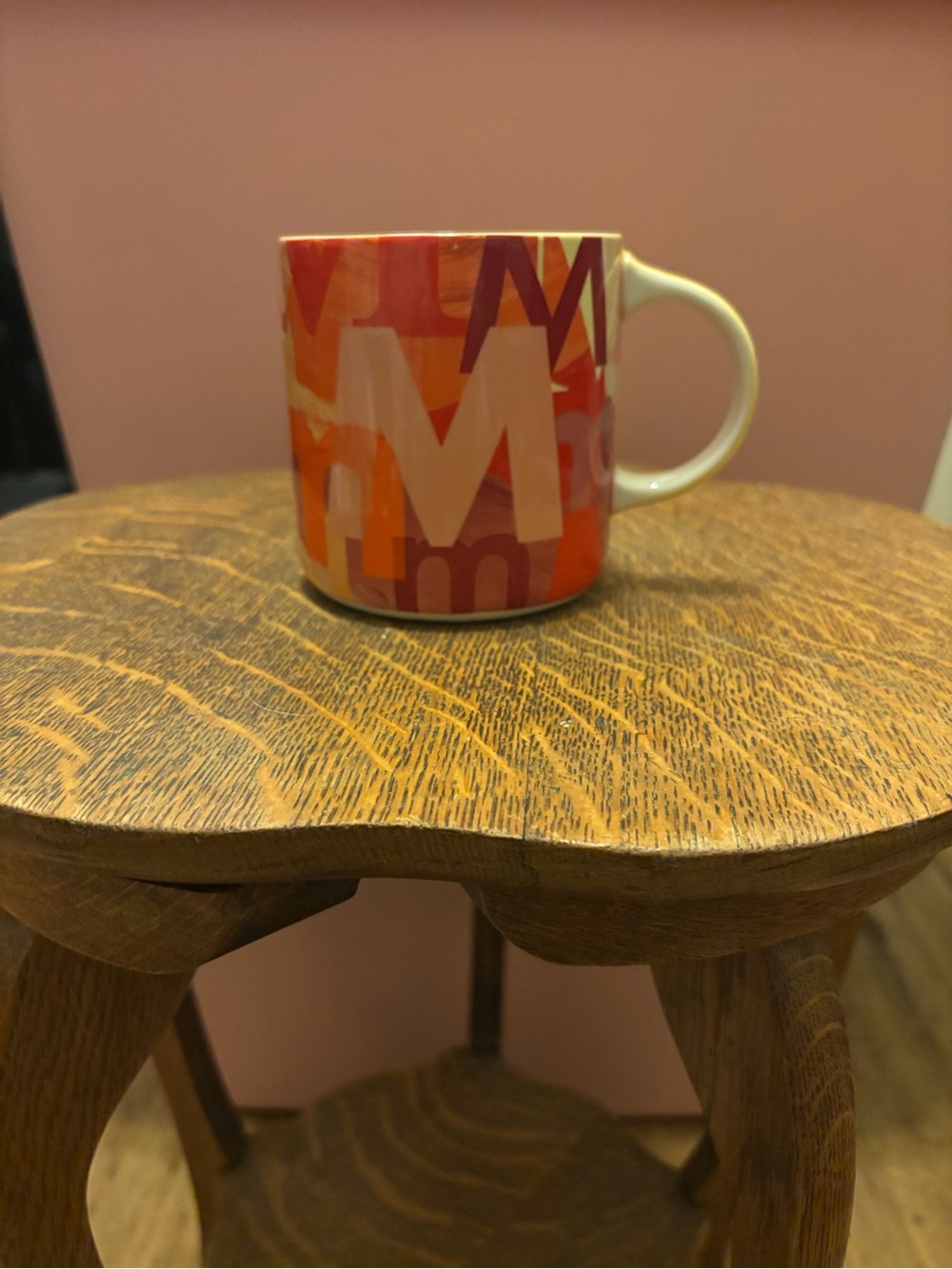 Anthropologie Bold Orange Letter-Pattern Ceramic Mug